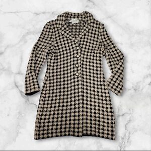 Vtg St. John Santana Knit Long Sweater Blazer Cardigan Gold Button Houndstooth